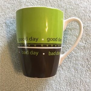 good day/ bad day COFFEE MUG Green and brown on white